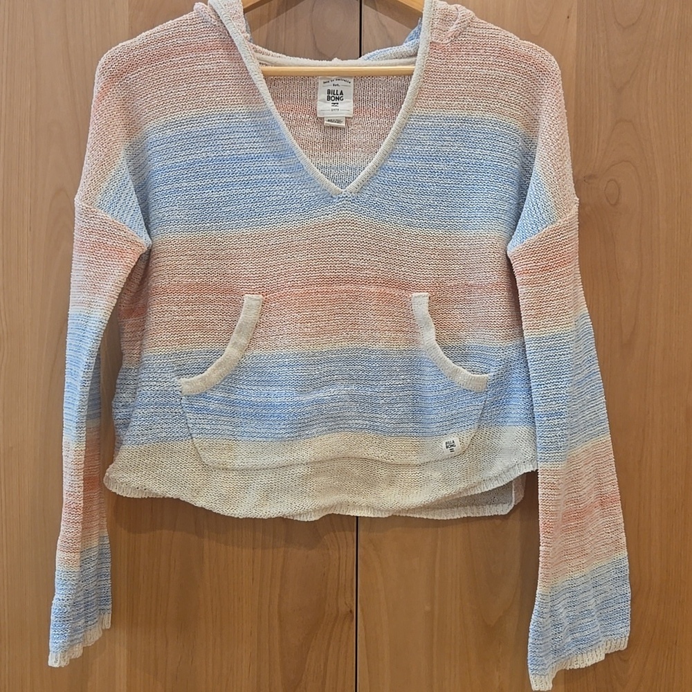 Billabong Multi Color Knit Cropped Hooded Sweater, Small, GUC, Coastal Cool